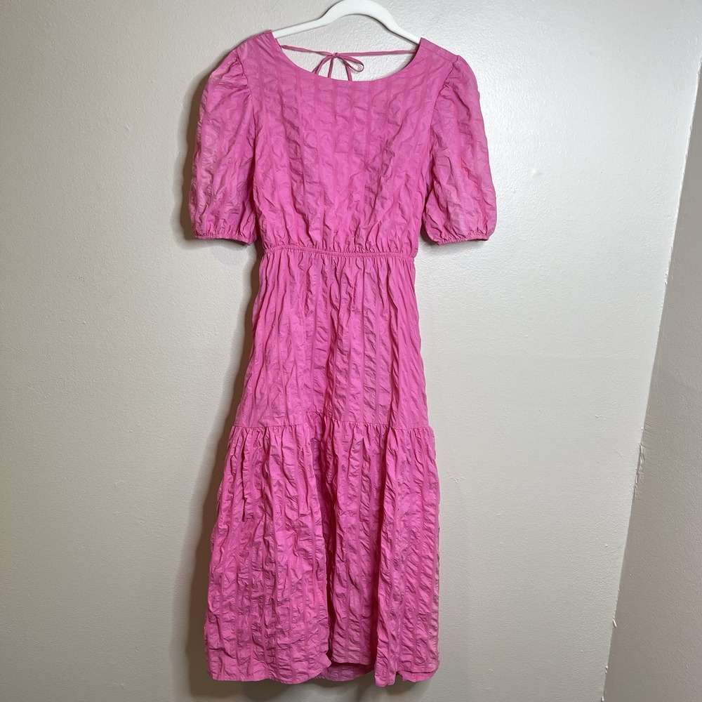 GLAMOROUS dress Hot Pink Tiered Preppy Cottagecore‎ Preppy Bright Puff Sleeve S